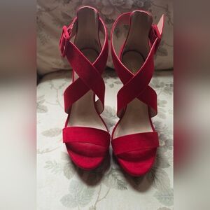 Dream Pairs Red Crisscross Suede Block Heel Sandals